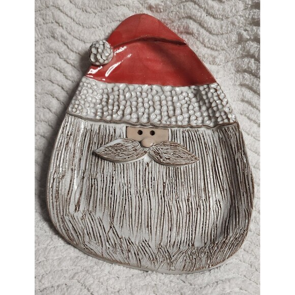 Adorable MudWorks Christmas Holiday Santa Ceramic Pottery Dessert Tray/Plate EuC - Picture 2 of 8